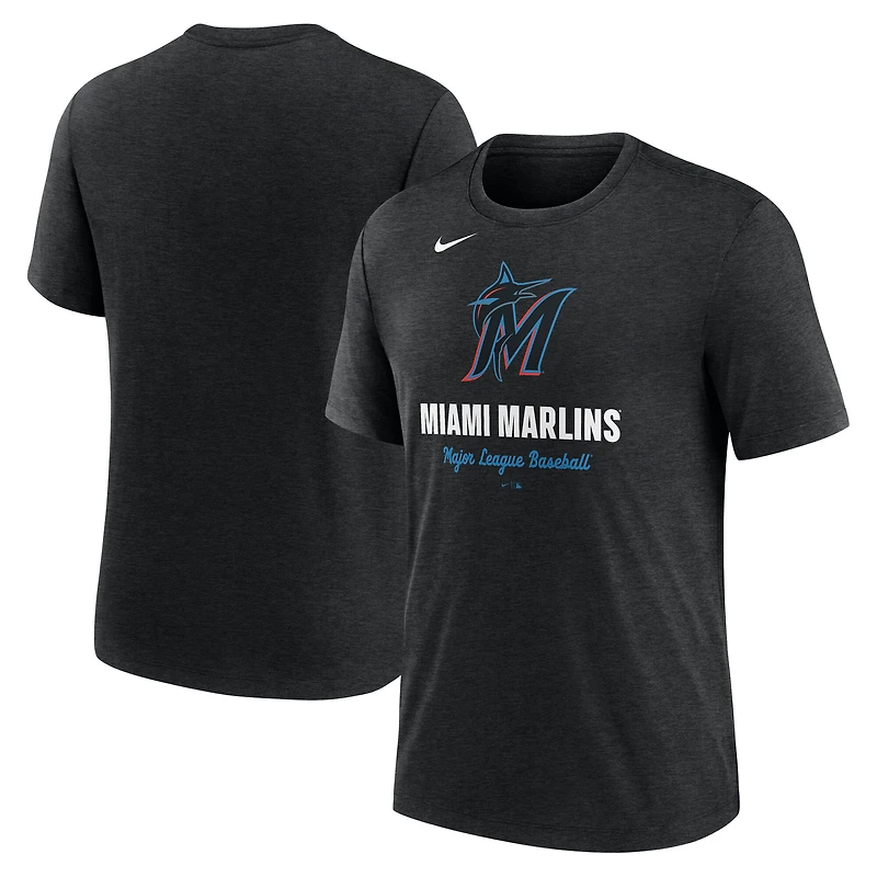 T-shirt Nike noir chiné pour homme avec logo des Marlins de Miami