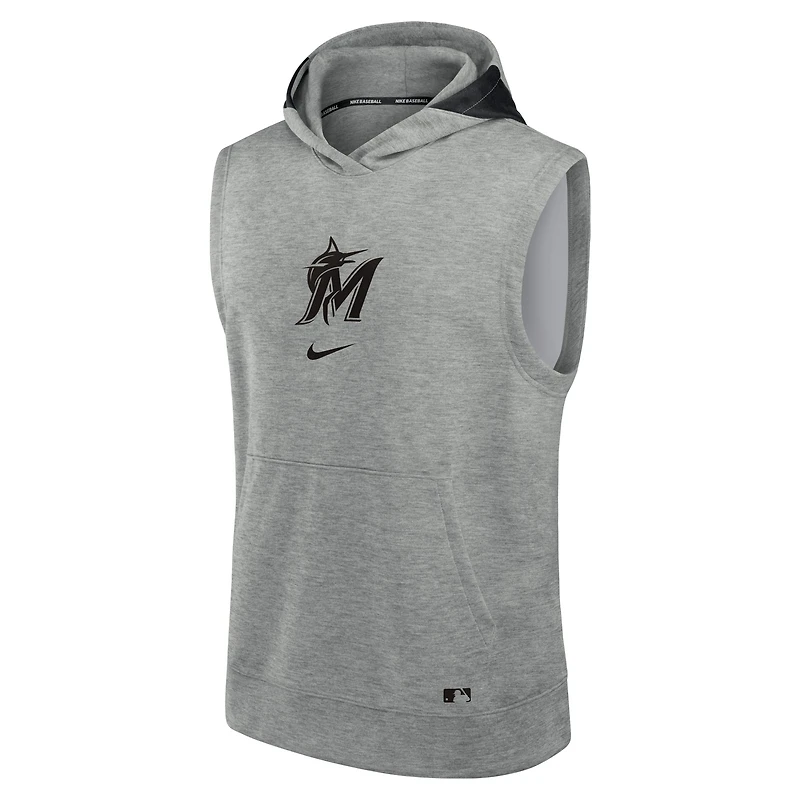 Men's Nike Heather Gray Miami Marlins Authentic Collection Early Work Dri-FIT Sleeveless Hoodie