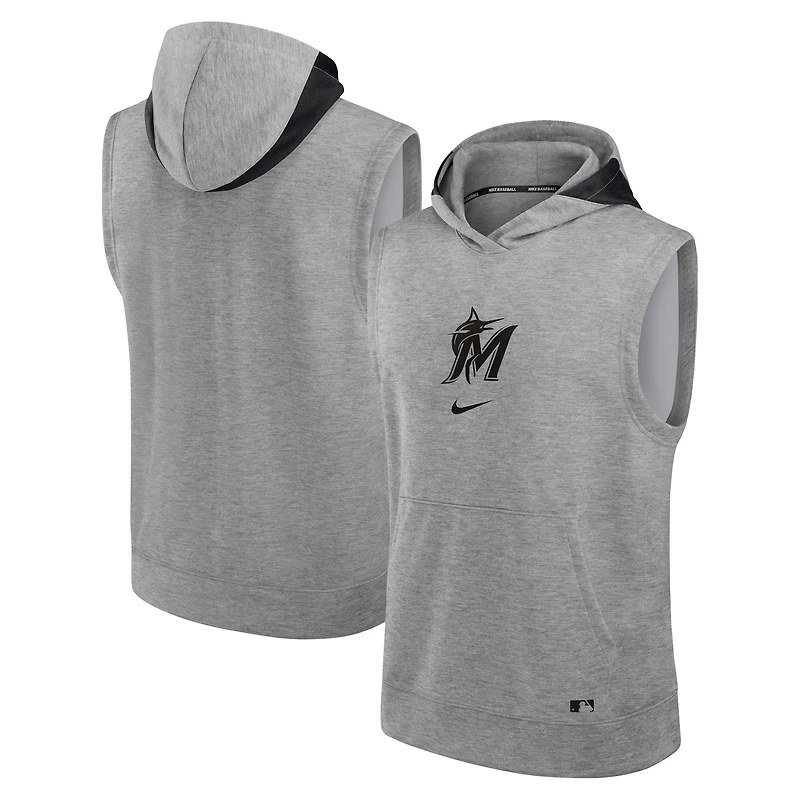 Men's Nike Heather Gray Miami Marlins Authentic Collection Early Work Dri-FIT Sleeveless Hoodie
