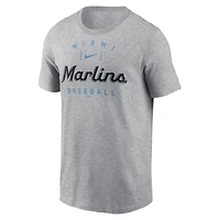 Men's Nike Heather Gray Miami Marlins Home Team Athletic Arch T-Shirt