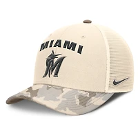 Men's Nike Natural Miami Marlins Camo Natural Pack Rise Adjustable Trucker Hat