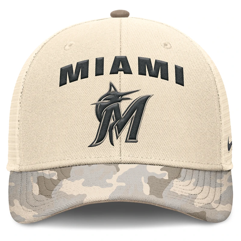 Men's Nike Natural Miami Marlins Camo Natural Pack Rise Adjustable Trucker Hat