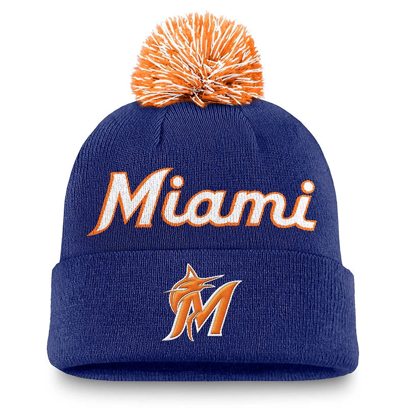 Men's Nike Royal Miami Marlins Peak Cuffed Knit Hat with Pom