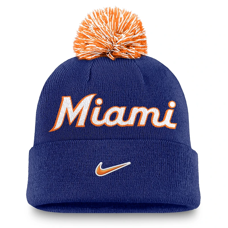Men's Nike Royal Miami Marlins Peak Cuffed Knit Hat with Pom