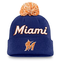 Men's Nike  Royal Miami Marlins Peak Cuffed Knit Hat with Pom