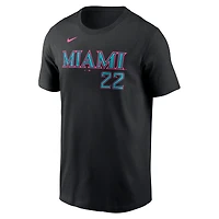 T-shirt Nike Sandy Alcantara noir pour homme, Miami Marlins 2025 City Connect Fuse, avec nom et numéro