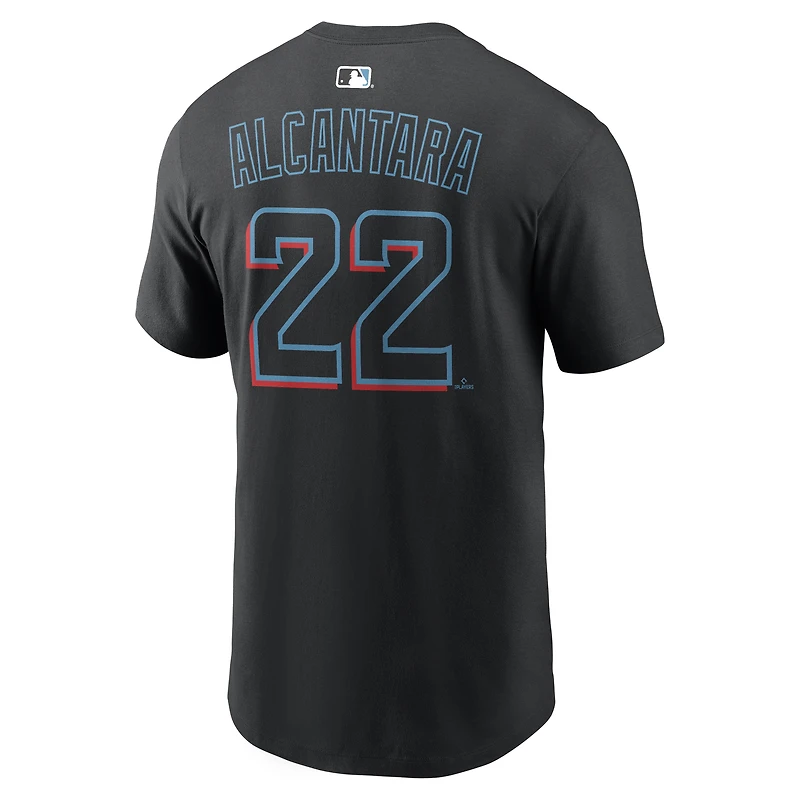 T-shirt Nike Sandy Alcantara noir pour homme, Miami Marlins, nom et numéro