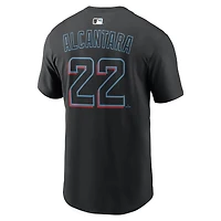 T-shirt Nike Sandy Alcantara noir pour homme, Miami Marlins, nom et numéro