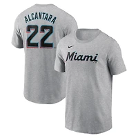 T-shirt Nike Sandy Alcantara gris chiné pour homme avec nom et numéro Fuse des Miami Marlins