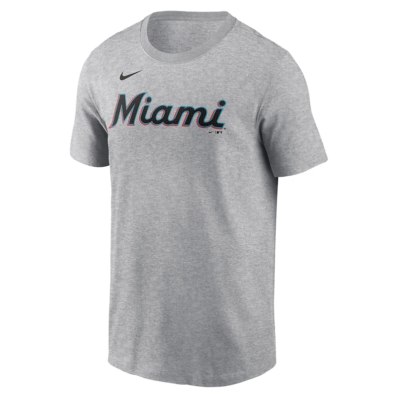 T-shirt Nike Sandy Alcantara gris chiné pour homme avec nom et numéro Fuse des Miami Marlins
