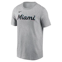 T-shirt Nike Sandy Alcantara gris chiné pour homme avec nom et numéro Fuse des Miami Marlins