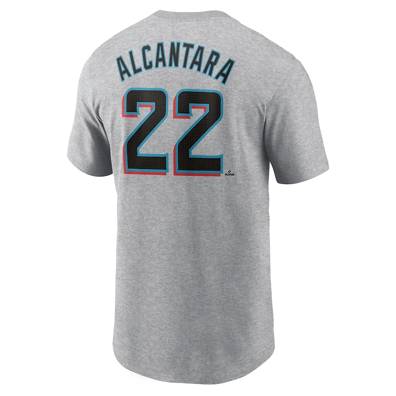 T-shirt Nike Sandy Alcantara gris chiné pour homme avec nom et numéro Fuse des Miami Marlins