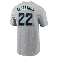 T-shirt Nike Sandy Alcantara gris chiné pour homme avec nom et numéro Fuse des Miami Marlins