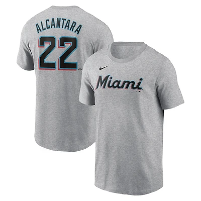 T-shirt Nike Sandy Alcantara gris chiné pour homme avec nom et numéro Fuse des Miami Marlins