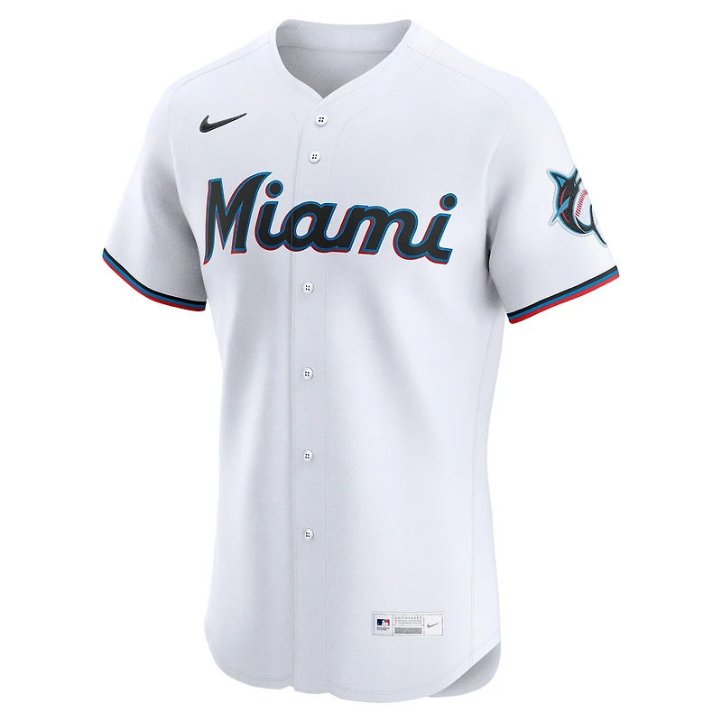 Maillot Nike Sandy Alcantara blanc pour homme des Miami Marlins Domicile Elite