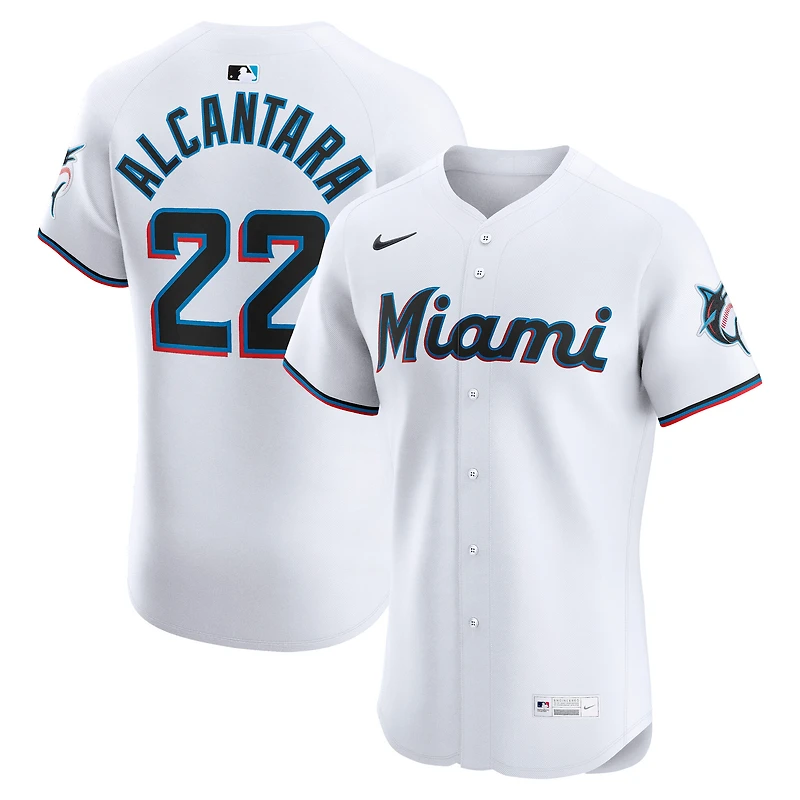 Maillot Nike Sandy Alcantara blanc pour homme des Miami Marlins Domicile Elite