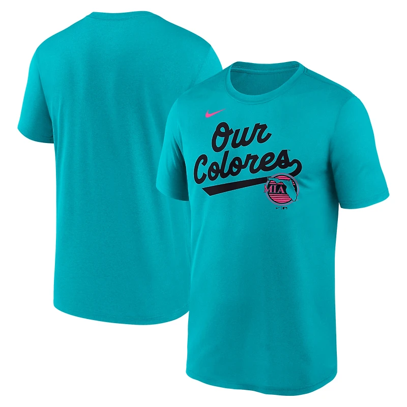 T-shirt Nike Teal Miami Marlins 2025 City Connect Team Phrase Script Legend Performance pour homme
