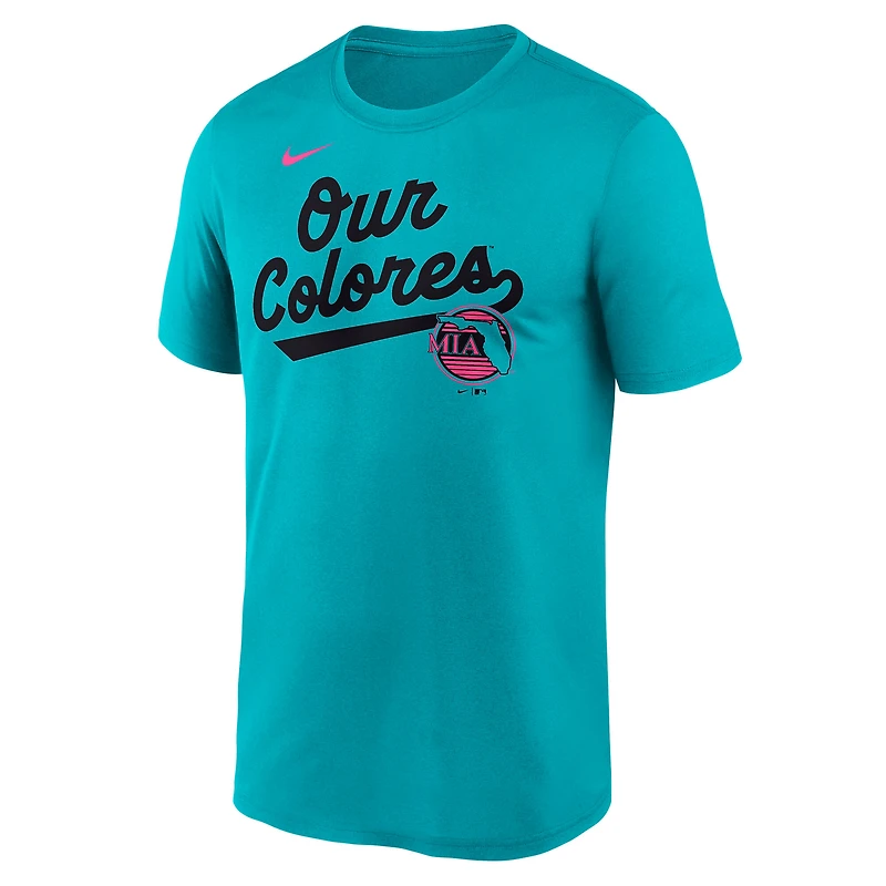T-shirt Nike Teal Miami Marlins 2025 City Connect Team Phrase Script Legend Performance pour homme