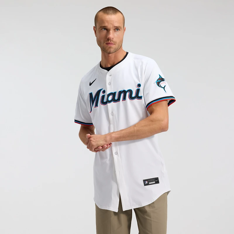 Maillot Nike blanc domicile Elite des Marlins de Miami pour homme