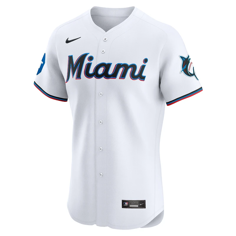 Maillot domicile Nike Elite Patch blanc Miami Marlins pour homme