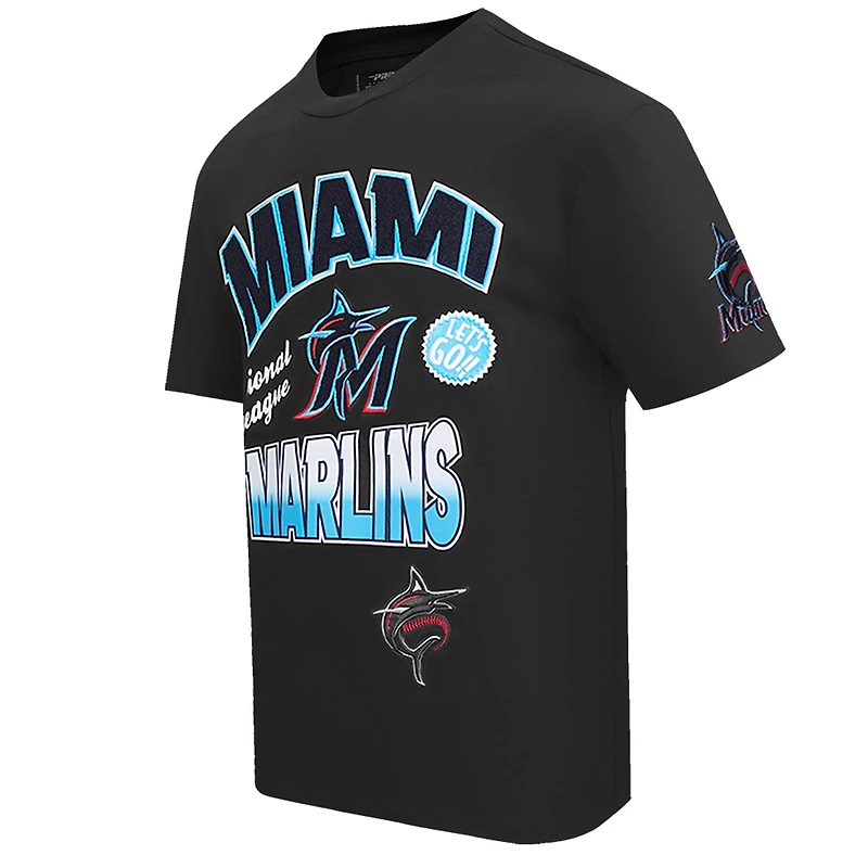 Men's Pro Standard Black Miami Marlins Turn It Up Dropped Shoulder T-Shirt
