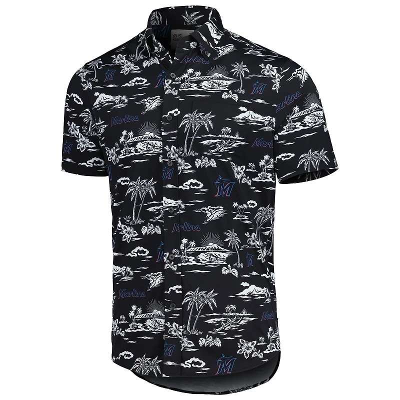 Men's Reyn Spooner Black Miami Marlins Kekai Performance Button-Down Shirt