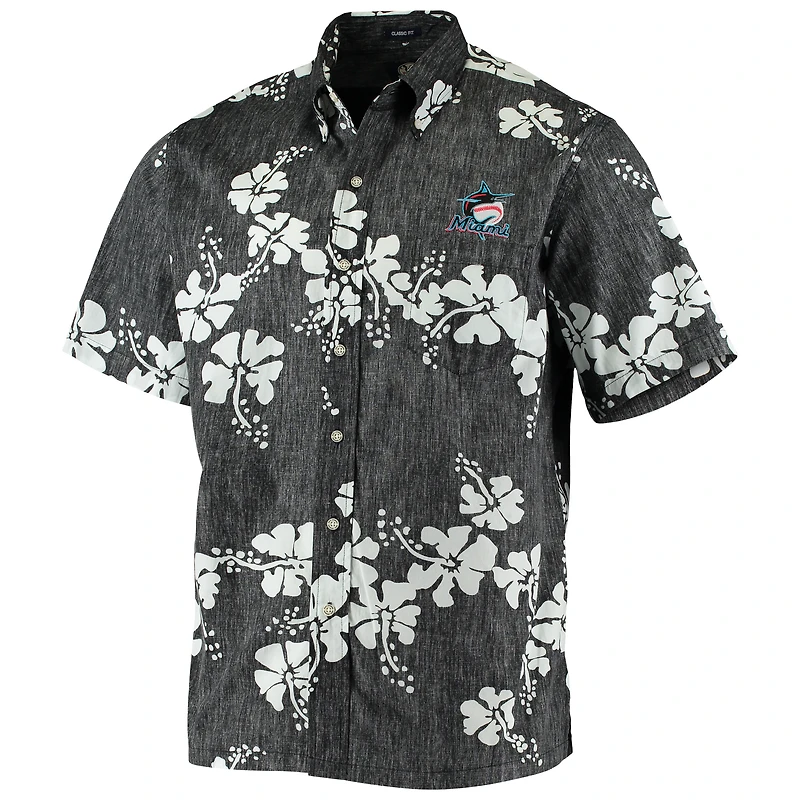 Men's Reyn Spooner Heathered Black Miami Marlins 50th State Button-Down Shirt