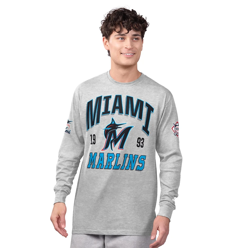 Men's Starter  Heather Gray/Black Miami Marlins Two-Pack Long Sleeve & Short T-Shirt Set
