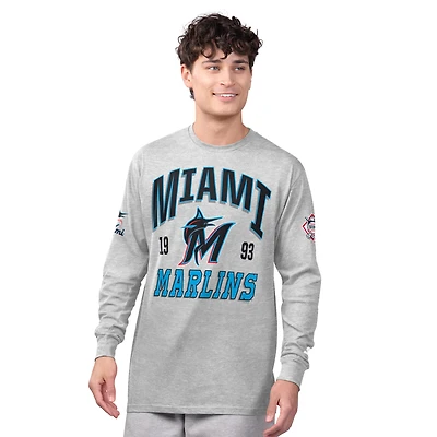 Ensemble de deux t-shirts à manches longues et courtes Starter pour homme, gris chiné/noir, Miami Marlins