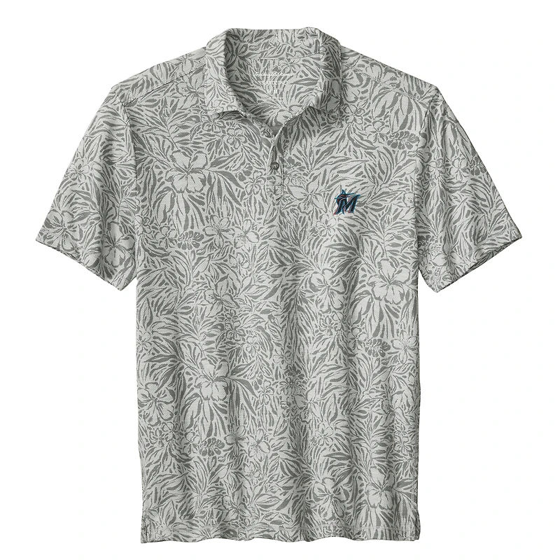 Polo Tommy Bahama IslandZone gris Miami Marlins Wild Hibiscus pour homme