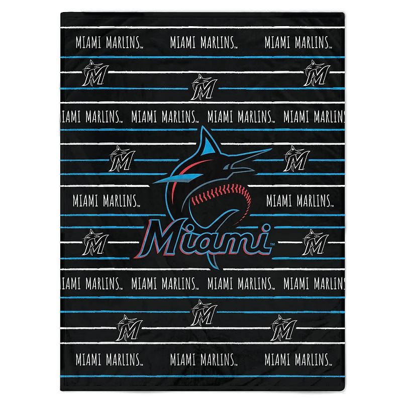 Couverture polaire en flanelle à rayures avec logo Miami Marlins 60'' x 80''