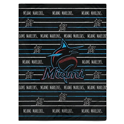 Couverture polaire en flanelle à rayures avec logo Miami Marlins 60'' x 80''