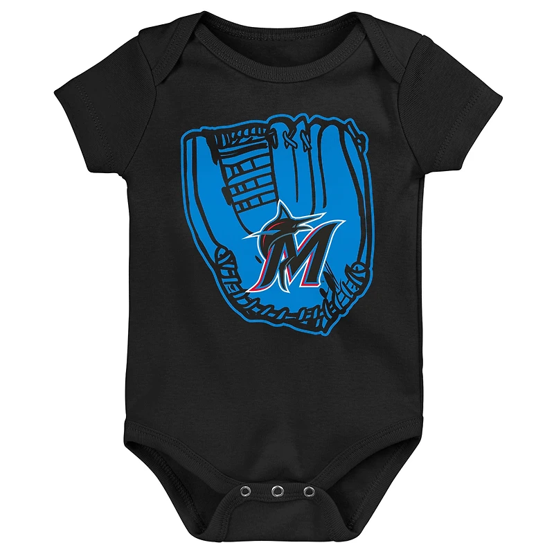 Lot de trois bodys pour nouveau-nés et nourrissons Miami Marlins Minor League Player bleu/noir/blanc