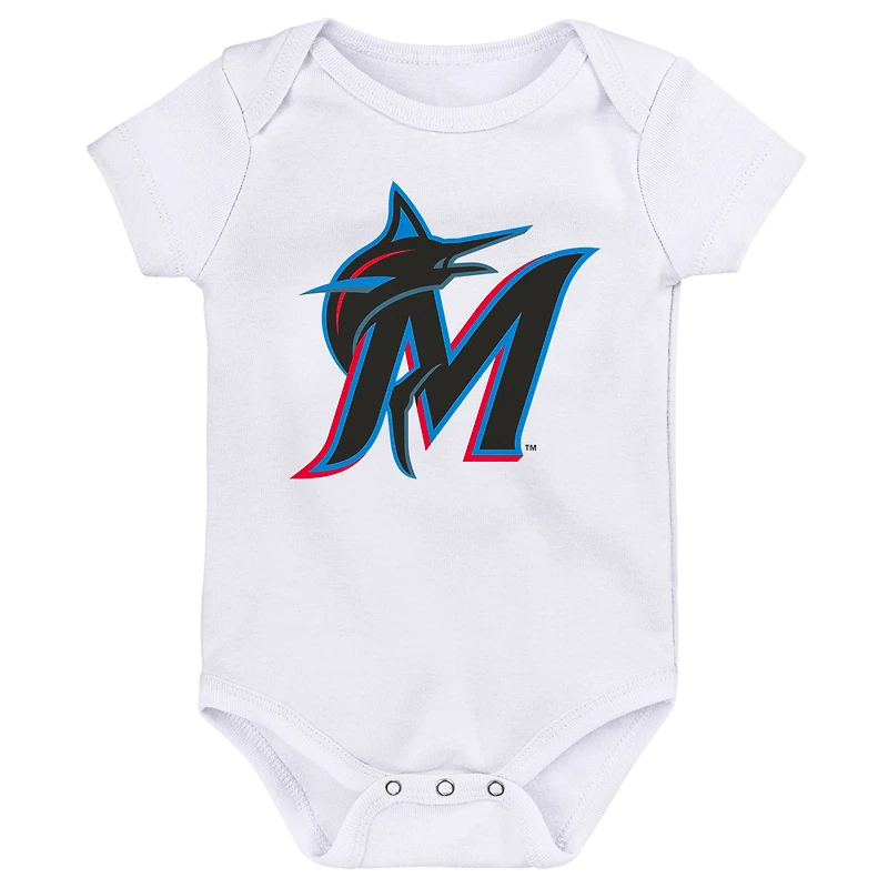 Lot de trois bodys pour nouveau-nés et nourrissons Miami Marlins Minor League Player bleu/noir/blanc