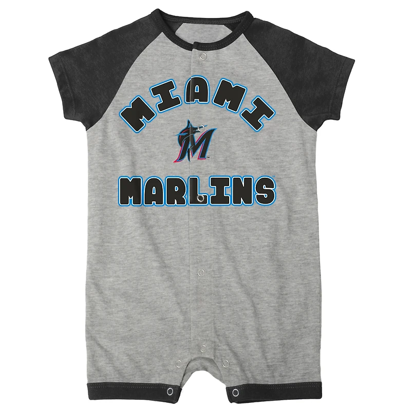 Barboteuse à boutons-pression Raglan Extra Base Hit pour nouveau-né et bébé gris chiné Miami Marlins