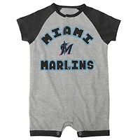 Barboteuse à boutons-pression Raglan Extra Base Hit pour nouveau-né et bébé gris chiné Miami Marlins