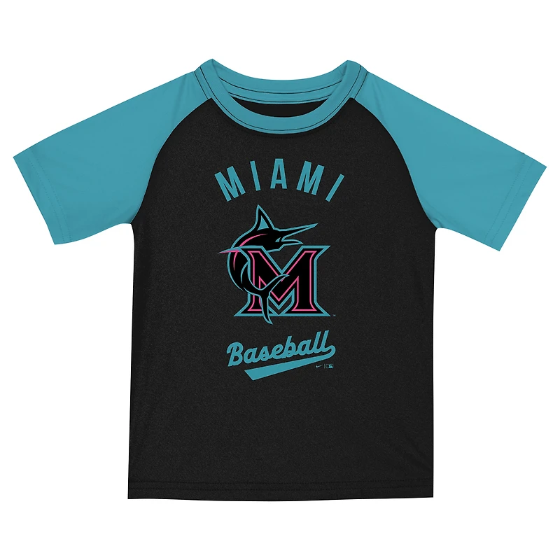 Ensemble maillot et short Nike City Connect 2025 noir/bleu sarcelle pour enfant d'âge préscolaire des Miami Marlins