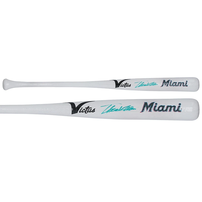 Bâton miniature Victus autographié par Thomas White des Marlins de Miami