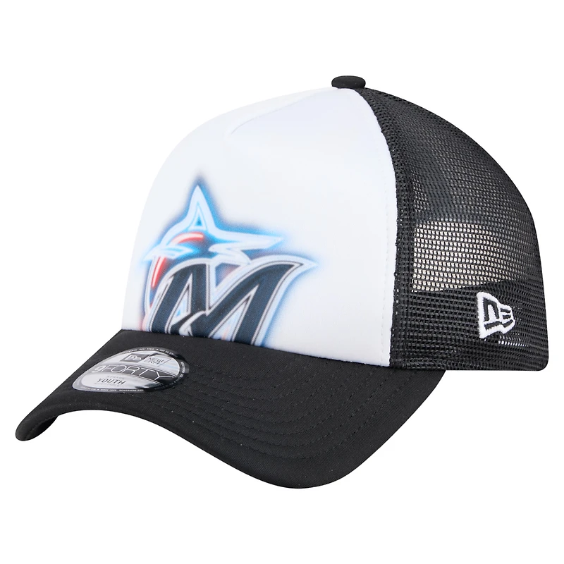 Casquette ajustable New Era blanche/noire peinte en A 9FORTY pour tout-petit des Marlins de Miami