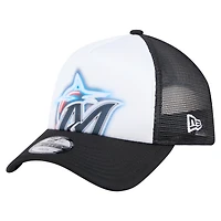 Casquette ajustable New Era blanche/noire peinte en A 9FORTY pour tout-petit des Marlins de Miami