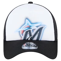 Casquette ajustable New Era blanche/noire peinte en A 9FORTY pour tout-petit des Marlins de Miami