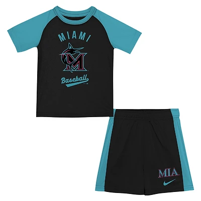 Ensemble maillot et short Nike City Connect 2025 noir/bleu sarcelle pour tout-petit des Marlins de Miami