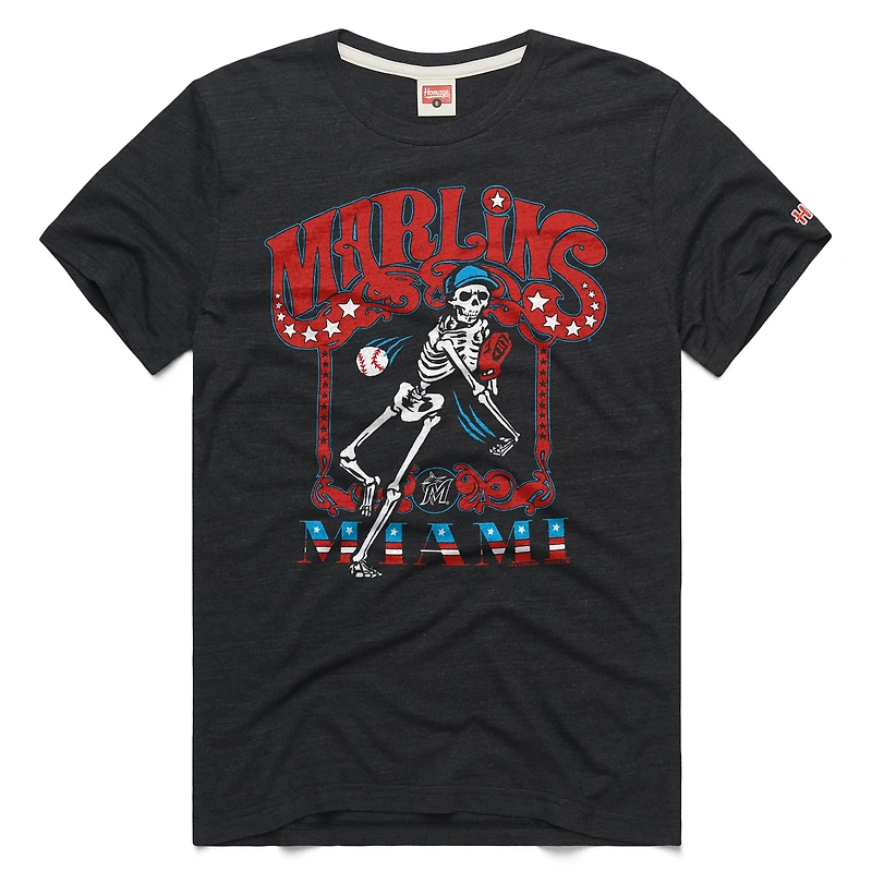 Unisex Homage Charcoal Miami Marlins MLB x Grateful Dead Americana Tri-Blend T-Shirt