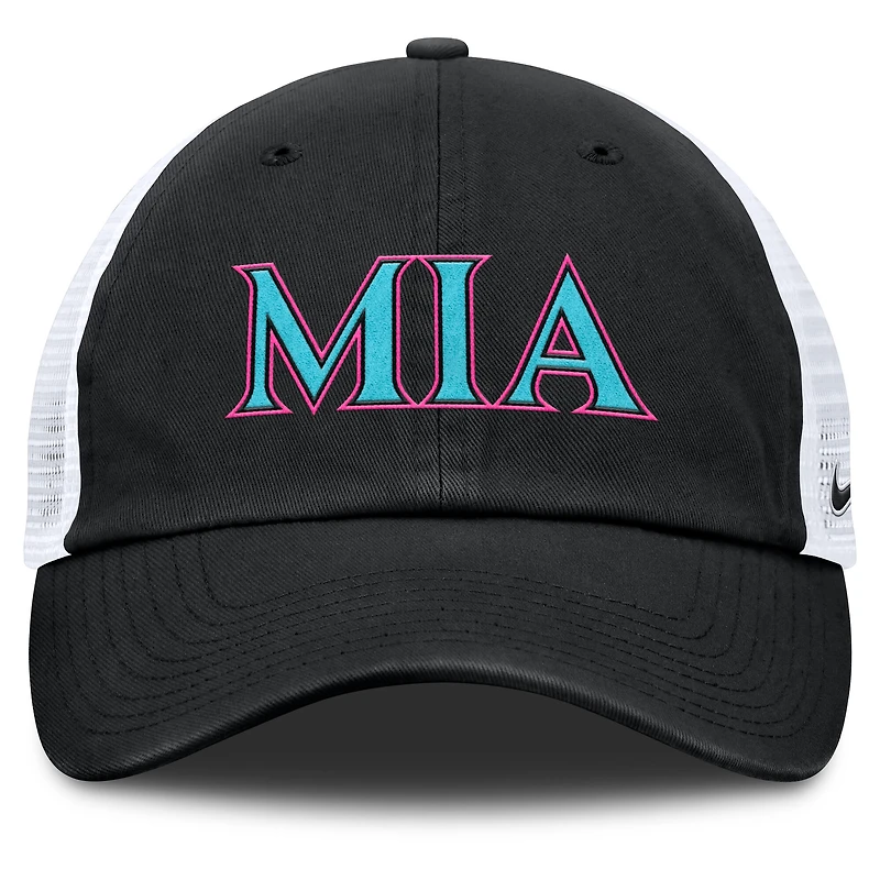 Casquette ajustable Nike City Connect Trucker 2025 noire/blanche des Miami Marlins