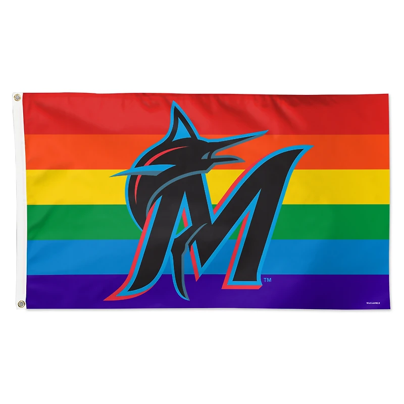 Drapeau de luxe WinCraft Miami Marlins 91 x 152 cm (3 pi x 5 pi) à une face, fierté de l'équipe