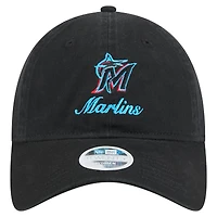 Casquette ajustable New Era noire Miami Marlins Preppy Team 9TWENTY pour femme