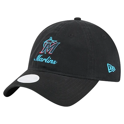 Women's New Era Black Miami Marlins Preppy Team 9TWENTY Adjustable Hat