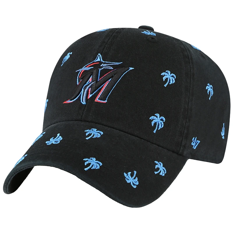 Women's '47 Black Miami Marlins Confetti Clean Up Adjustable Hat