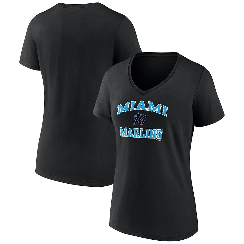 Women's Black Miami Marlins Heart & Soul V-Neck T-Shirt