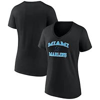Women's Black Miami Marlins Heart & Soul V-Neck T-Shirt